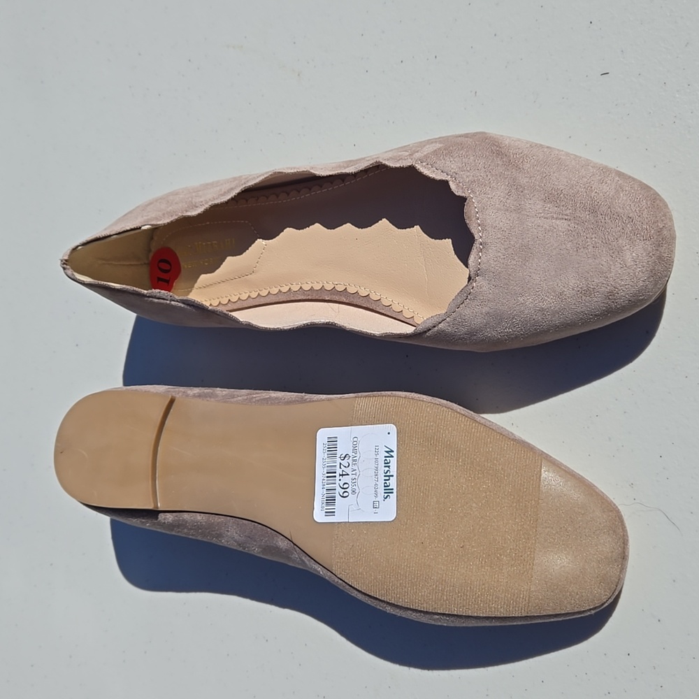 Neutral Suede Ballet Flats, NWT, 10 - Picture 2 of 2